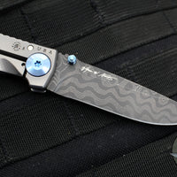 Spartan Blades- Harsey 3.25" Folder- Stonewashed Titanium- Chad Nichols Damascus Blade- Blue HW SF10DMBL v2