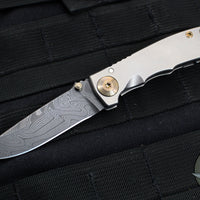 Spartan Blades- Harsey 3.25" Folder- Stonewashed Titanium- Chad Nichols Damascus Blade- Bronze HW SF10DMBZ