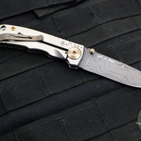 Spartan Blades- Harsey 3.25" Folder- Stonewashed Titanium- Chad Nichols Damascus Blade- Bronze HW SF10DMBZ