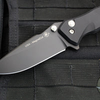 Spartan Blades Pallas Button Lock Flipper- Black Handle With Black Magnacut DLC Blade SF3BK