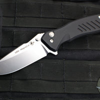 Spartan Blades Pallas Button Lock Flipper- Black Handle With Stonewash Blade SF3SW