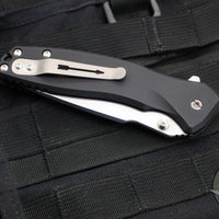 Spartan Blades Pallas Button Lock Flipper- Black Handle With Stonewash Blade SF3SW