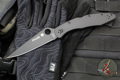 Spyderco Police Folding Knife- Black Finished Stainless Steel Handle- Black Satin Blade C07BKP