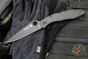 Spyderco Police Folding Knife- Black Finished Stainless Steel Handle- Black Satin Blade C07BKP