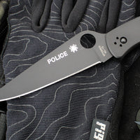 Spyderco Police Folding Knife- Black Finished Stainless Steel Handle- Black Satin Blade C07BKP
