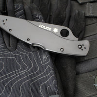 Spyderco Police Folding Knife- Black Finished Stainless Steel Handle- Black Satin Blade C07BKP