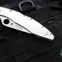 Spyderco Police Folding Knife- Stainless Steel Handle- Spear Point Satin Serrated Blade C07S