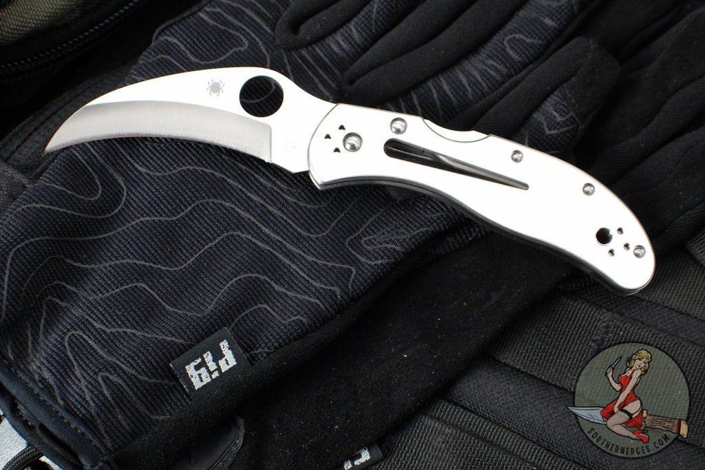 Spyderco Harpy Folding Knife- Stainless Steel Handle- Hawkbill Satin Blade C08P