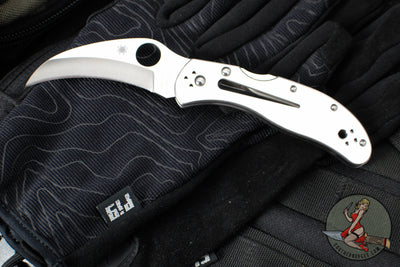 Spyderco Harpy Folding Knife- Stainless Steel Handle- Hawkbill Satin Blade C08P