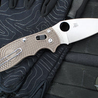 Spyderco Manix 2- Brown FRN Handle- Satin 15V Plain Edge Blade C101PBN15V2