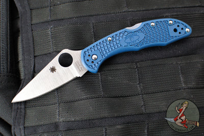 Spyderco Delica Flat Ground Lockback Folder- Cobalt Blue FRN Handle- Satin SPY27 Steel Blade
