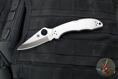 Spyderco Delica- Stainless Steel Handle- VG-10 Satin Flat Ground Plain Edge Blade C11P
