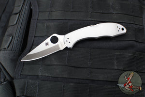 Spyderco Delica- Stainless Steel Handle- VG-10 Satin Flat Ground Plain Edge Blade C11P