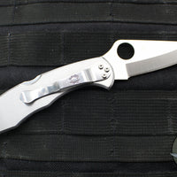 Spyderco Delica- Stainless Steel Handle- VG-10 Satin Flat Ground Plain Edge Blade C11P