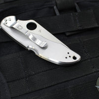 Spyderco Delica- Stainless Steel Handle- VG-10 Satin Flat Ground Plain Edge Blade C11P