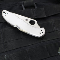 Spyderco Delica- Stainless Steel Handle- VG-10 Satin Flat Ground Plain Edge Blade C11P