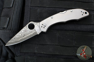 Spyderco Delica- Titanium Handle- Damascus Flat Ground Blade Lockback C11TIPD v1