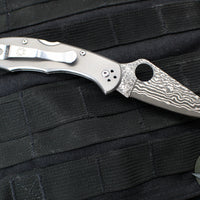 Spyderco Delica- Titanium Handle- Damascus Flat Ground Blade Lockback C11TIPD v1