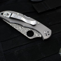 Spyderco Delica- Titanium Handle- Damascus Flat Ground Blade Lockback C11TIPD v1