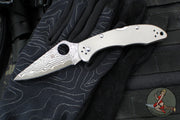 Spyderco Delica- Titanium Handle- Damascus Flat Ground Blade Lockback C11TIPD v2