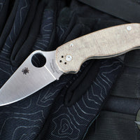 Spyderco Para 3 Folder- Brown Canvas Micarta Handle- Satin CPM CRU-WEAR Blade C223MPCW