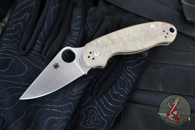 Spyderco Para 3 Folder- Brown Canvas Micarta Handle- Satin CPM CRU-WEAR Blade C223MPCW