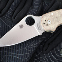 Spyderco Para 3 Folder- Brown Canvas Micarta Handle- Satin CPM CRU-WEAR Blade C223MPCW