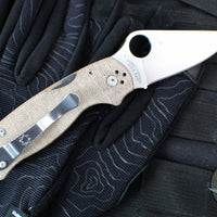 Spyderco Para 3 Folder- Brown Canvas Micarta Handle- Satin CPM CRU-WEAR Blade C223MPCW
