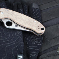 Spyderco Para 3 Folder- Brown Canvas Micarta Handle- Satin CPM CRU-WEAR Blade C223MPCW