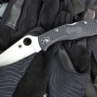 Spyderco Endela Lockback Folder- Black Handle- Satin Flat Ground Blade C243PBK