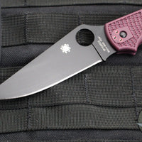 Spyderco Stretch 2 XL Lockback Knife- Burgundy FRN Handle- Black Flat Ground Blade C258BGBKP