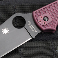 Spyderco Stretch 2 XL Lockback Knife- Burgundy FRN Handle- Black Flat Ground Blade C258BGBKP