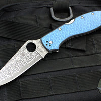 Spyderco Stretch 2 XL Lockback Knife- Blue Nishijin Glass Fiber Handle Scale- Damascus VG-10 Blade C258GFBLP