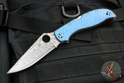 Spyderco Stretch 2 XL Lockback Knife- Blue Nishijin Glass Fiber Handle Scale- Damascus VG-10 Blade C258GFBLP
