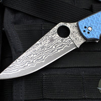 Spyderco Stretch 2 XL Lockback Knife- Blue Nishijin Glass Fiber Handle Scale- Damascus VG-10 Blade C258GFBLP