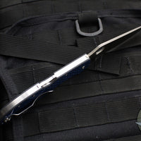 Spyderco Stretch 2 XL Lockback Knife- Blue Nishijin Glass Fiber Handle Scale- Damascus VG-10 Blade C258GFBLP