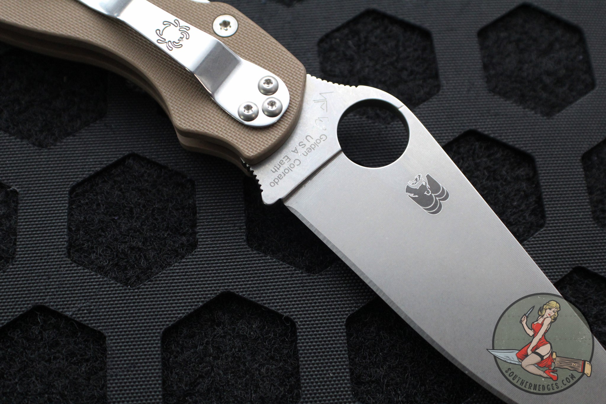 Spyderco Military Folding Knife- Modified Clip Point- Brown G-10- Sati ...