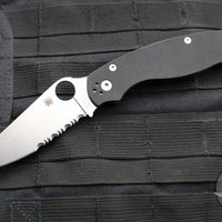 Spyderco Military Folding Knife- Compression Lock- Modified Clip Point- Black G-10- Satin Serrated Blade C36GPS2