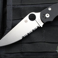 Spyderco Military Folding Knife- Compression Lock- Modified Clip Point- Black G-10- Satin Serrated Blade C36GPS2