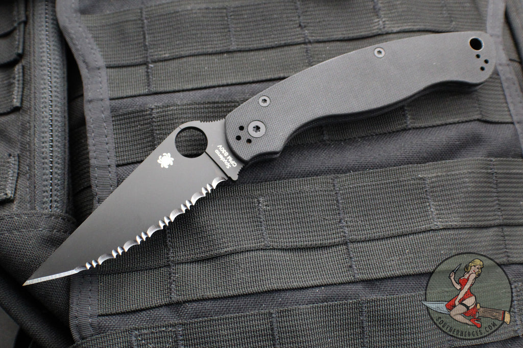 Spyderco Military 2 Folding Knife- Modified Clip Point- Black G-10 Scales- Black Full Serrated Blade C36GSBK2