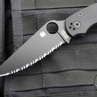 Spyderco Military 2 Folding Knife- Modified Clip Point- Black G-10 Scales- Black Full Serrated Blade C36GSBK2