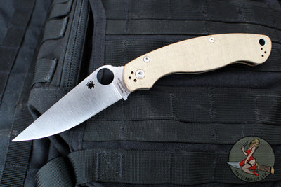 Spyderco Military Folding Knife- Modified Clip Point- Brown Micarta Handle- Satin CRU-WEAR Steel Blade C36MPCW2