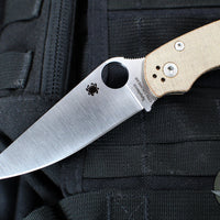 Spyderco Military Folding Knife- Modified Clip Point- Brown Micarta Handle- Satin CRU-WEAR Steel Blade C36MPCW2