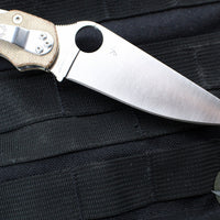 Spyderco Military Folding Knife- Modified Clip Point- Brown Micarta Handle- Satin CRU-WEAR Steel Blade C36MPCW2