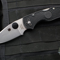 Spyderco Native 5 Lockback Knife- Black Handle- Satin Flat Ground Blade C41PBK5