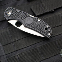 Spyderco Native 5 Lockback Knife- Black Handle- Satin Flat Ground Blade C41PBK5