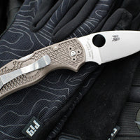 Spyderco Native 5 Lockback Knife- Brown FRN Lightweight Handle- Satin Flat Ground 15V Blade C41PBN15V5