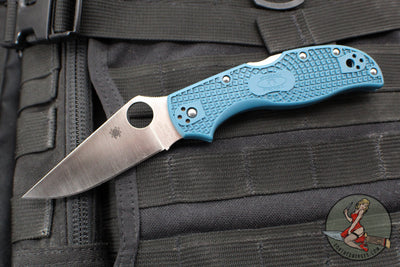 Spyderco Stretch Lockback Folder- Blue FRN Handle- Satin Flat Ground Blade C90FP2K390