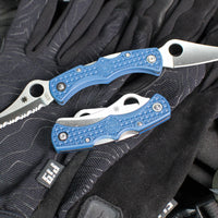 Spyderco Dyad Jr- Double Bladed Compression Lock Folder- Cobalt Blue FRN Handle- Satin SPY27 Steel Blades C39P&SCBL