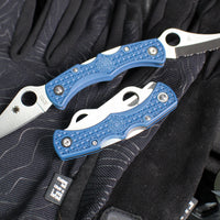Spyderco Dyad Jr- Double Bladed Compression Lock Folder- Cobalt Blue FRN Handle- Satin SPY27 Steel Blades C39P&SCBL